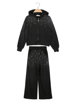 Miss Brum Completo tuta 2 pezzi da bambina con perle e strass - nero