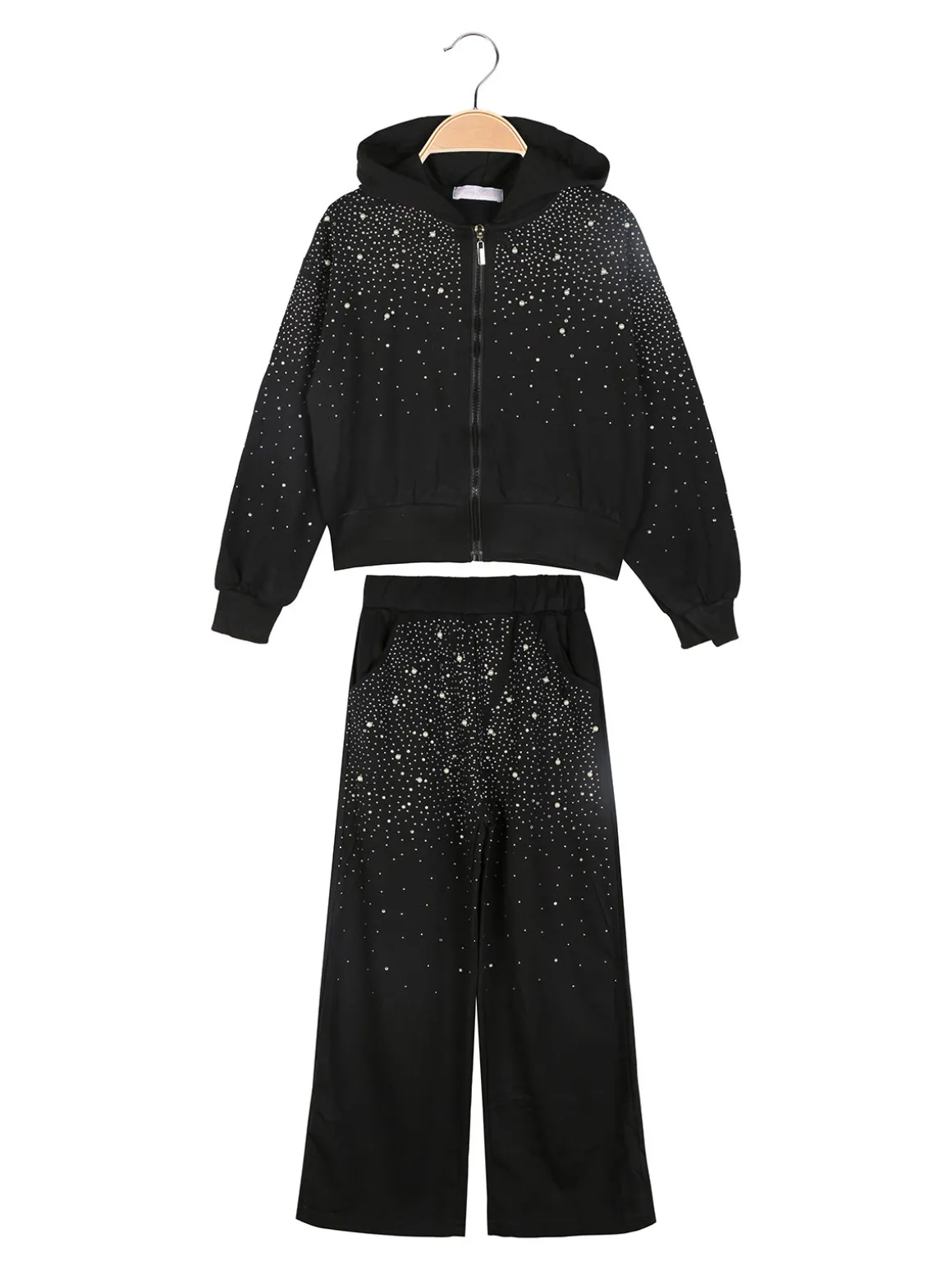 Miss Brum Completo tuta 2 pezzi da bambina con perle e strass - nero