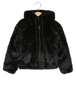 Miss Brum Giacca da bambina con cappuccio in ecopelliccia - nero