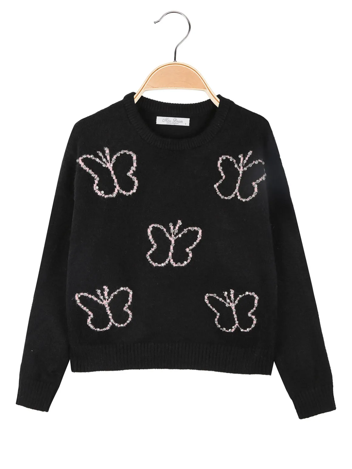 Miss Brum Maglione girocollo da bambina con strass - nero