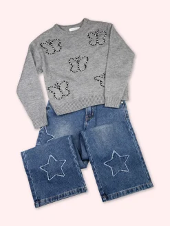 Miss Brum Maglione girocollo da bambina con strass - grigio
