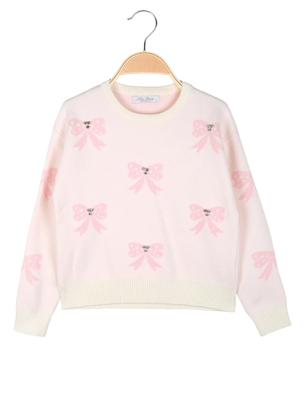 Miss Brum Maglione girocollo da bambina con strass - rosa