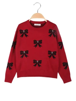 Miss Brum Maglione girocollo da bambina con strass - rosso