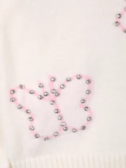Miss Brum Maglione girocollo da bambina con strass - panna