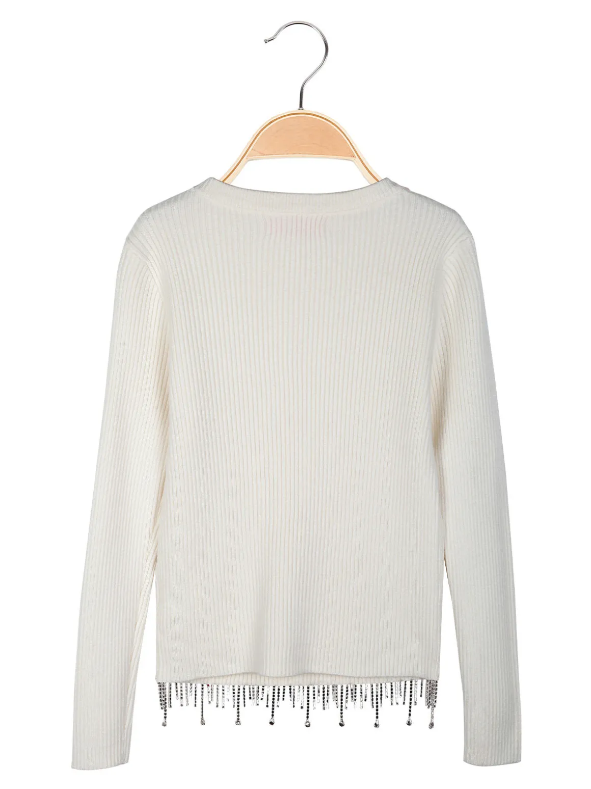 Miss Brum Pullover da bambina in maglia con cascata di strass sul finale