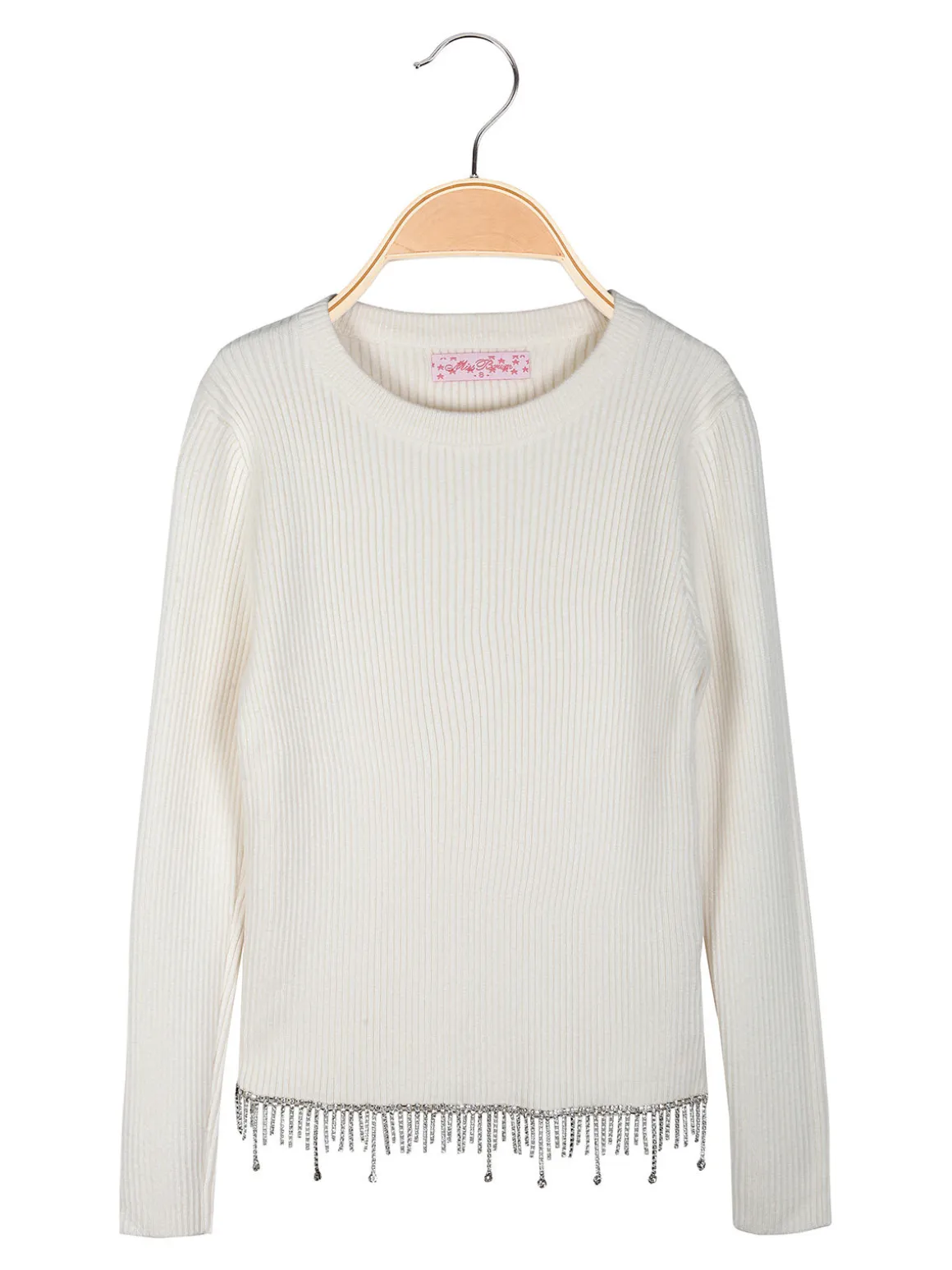 Miss Brum Pullover da bambina in maglia con cascata di strass sul finale