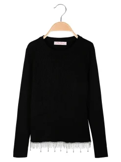 Miss Brum Pullover da bambina in maglia con cascata di strass sul finale