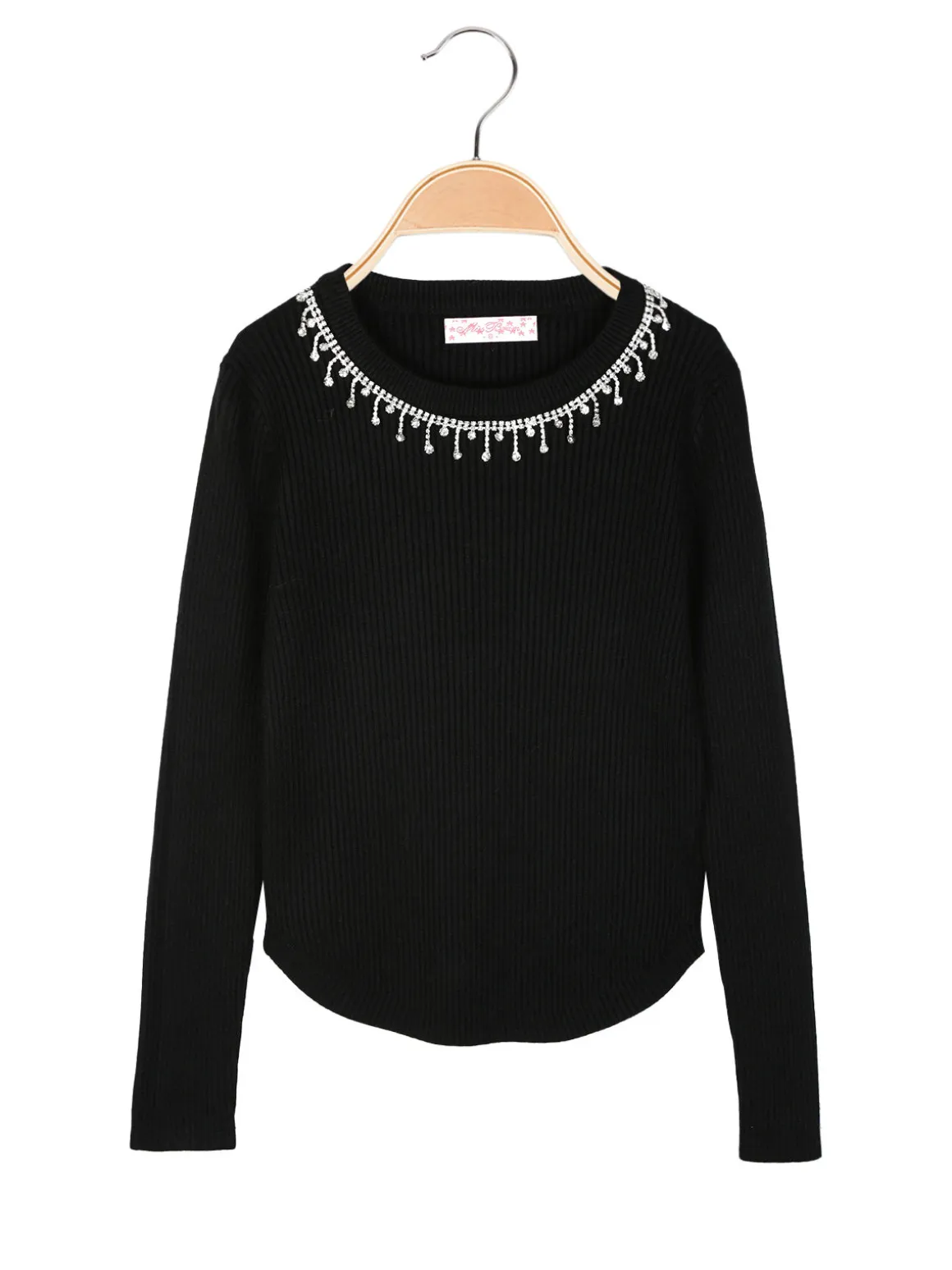 Miss Brum Pullover da bambina in maglia con girocollo di strass