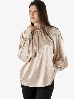 Miss E Co Blusa donna accollata a maniche lunghe linea curvy - nudo