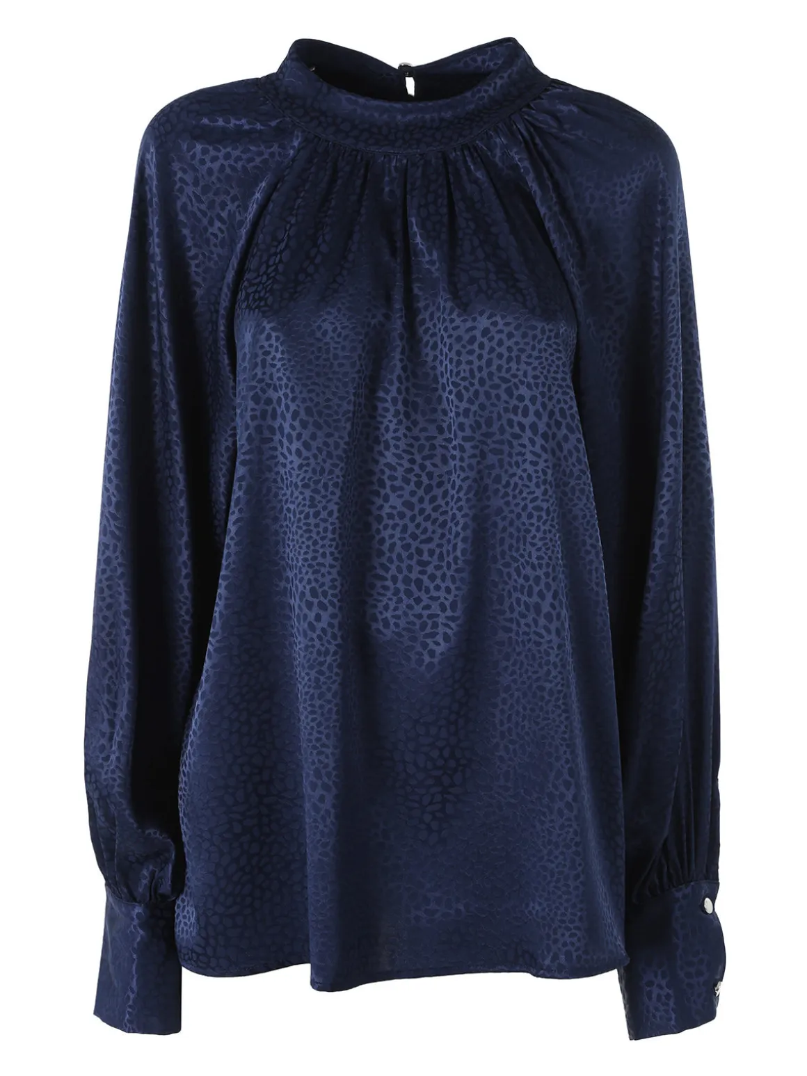Miss E Co Blusa donna accollata a maniche lunghe linea curvy - blu