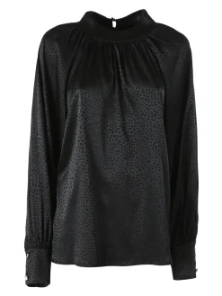 Miss E Co Blusa donna accollata a maniche lunghe linea curvy - nero