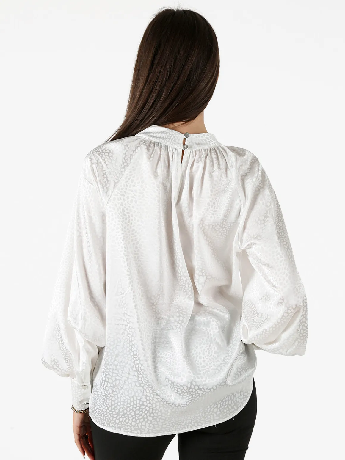 Miss E Co Blusa donna accollata a maniche lunghe linea curvy - bianco
