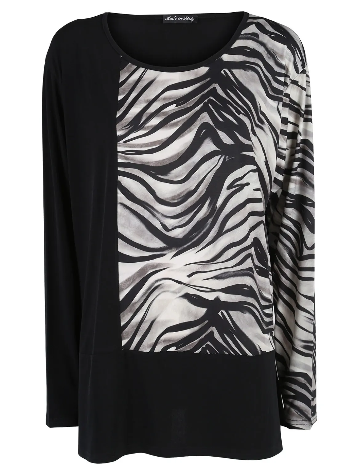 Miss E Co Blusa donna a maniche lunghe con stampa fantasia linea curvy - nero