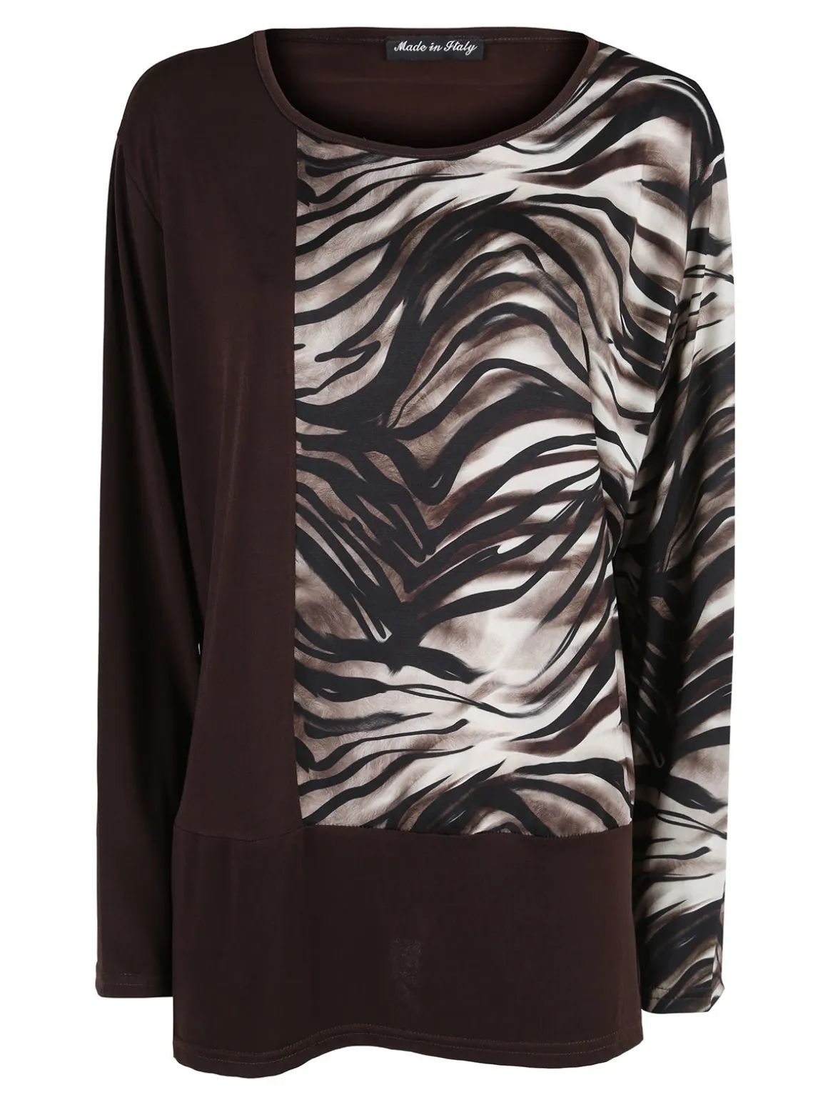 Miss E Co Blusa donna a maniche lunghe con stampa fantasia linea curvy - moro
