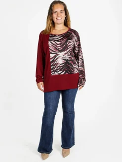 Miss E Co Blusa donna a maniche lunghe con stampa fantasia linea curvy - bordeaux