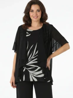 Miss E Co Blusa donna con cardigan velato a maniche corte linea curvy - nero