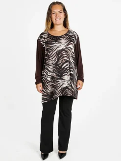Miss E Co Blusa donna fantasia con spalline imbottite linea curvy - moro