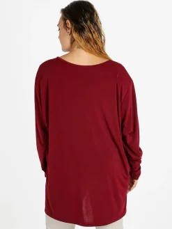 Miss E Co Blusa donna fantasia con spalline imbottite linea curvy - bordeaux