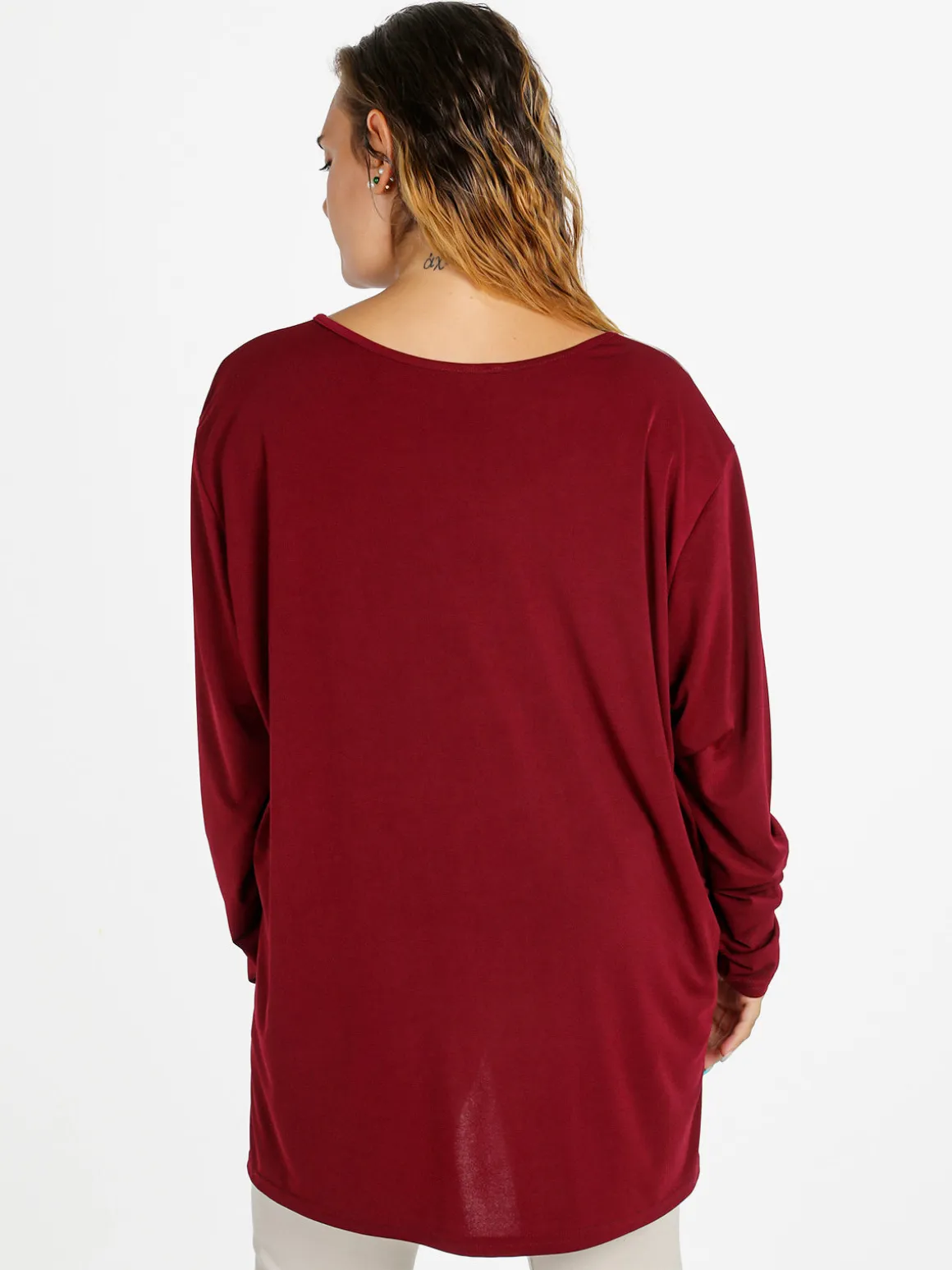 Miss E Co Blusa donna fantasia con spalline imbottite linea curvy - bordeaux