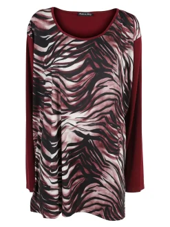 Miss E Co Blusa donna fantasia con spalline imbottite linea curvy - bordeaux