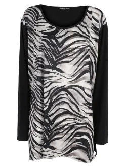 Miss E Co Blusa donna fantasia con spalline imbottite linea curvy - nero
