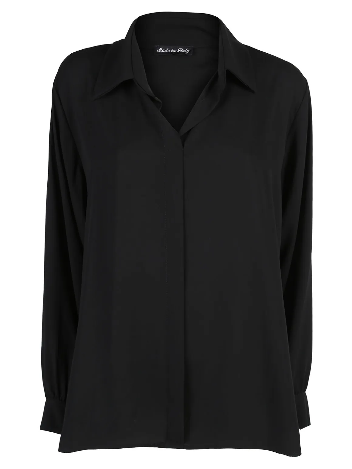 Miss E Co Camicia donna a maniche lunghe con scollo a V linea curvy - nero