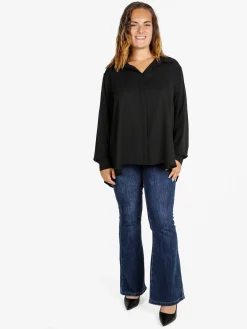 Miss E Co Camicia donna a maniche lunghe con scollo a V linea curvy - nero