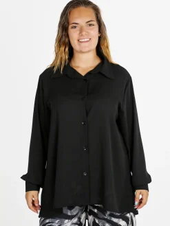 Miss E Co Camicia donna a maniche lunghe linea curvy - nero