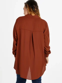 Miss E Co Camicia donna a maniche lunghe linea curvy - marrone