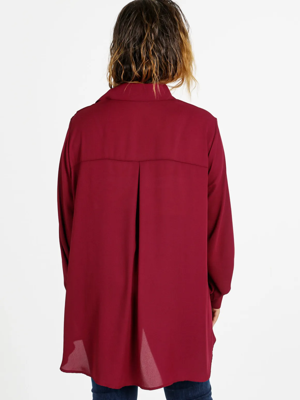 Miss E Co Camicia donna a maniche lunghe linea curvy - bordeaux