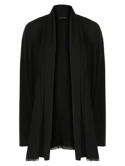 Miss E Co Cardigan donna a maniche lunghe con bordo finale in pizzo linea curvy - nero