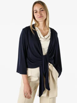 Miss E Co Coprispalle donna annodato con maniche corte a campana linea curvy - blu scuro