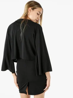 Miss E Co Coprispalle donna annodato con maniche corte a campana linea curvy - nero