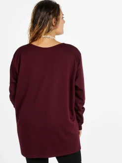 Miss E Co Maglia donna con spalline imbottite linea curvy - bordeaux