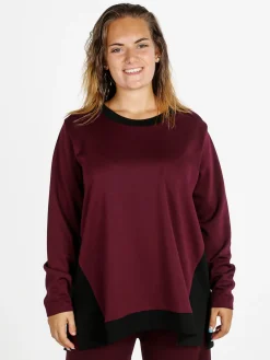 Miss E Co Maglia donna girocollo bicolore linea curvy - bordeaux