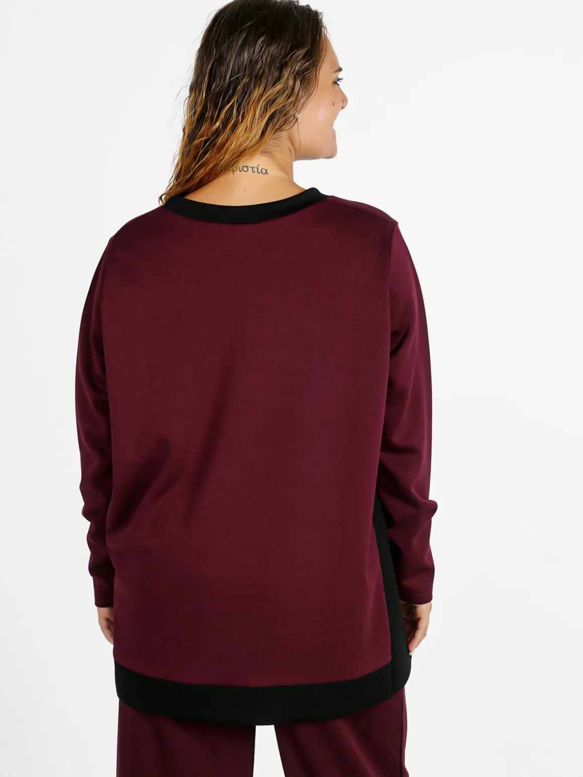 Miss E Co Maglia donna girocollo bicolore linea curvy - bordeaux