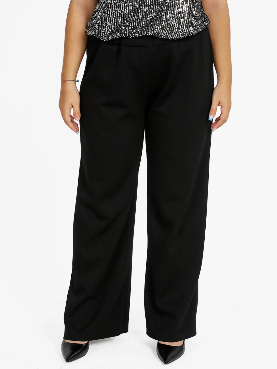 Miss E Co Pantaloni donna a gamba larga linea curvy - nero