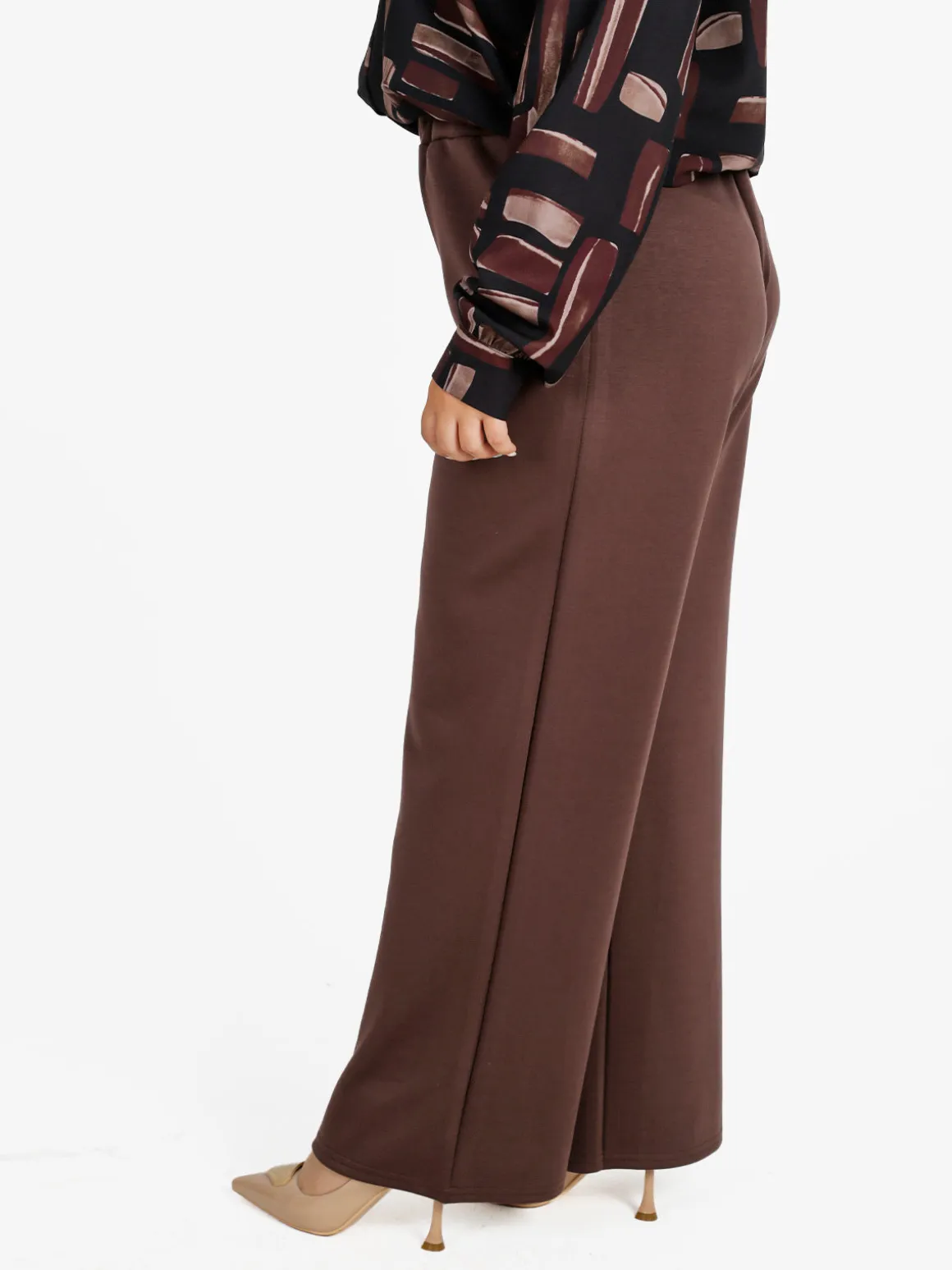 Miss E Co Pantaloni donna a gamba larga linea curvy - marrone