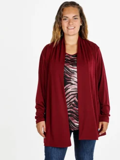 Miss E Co Set donna 2 pezzi con cardigan e t-shirt linea curvy - bordeaux