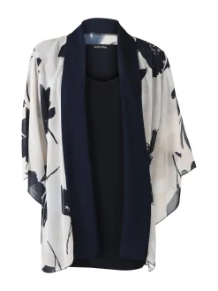 Miss E Co Set donna 2 pezzi con cardigan floreale e t-shirt in viscosa linea curvy - nero