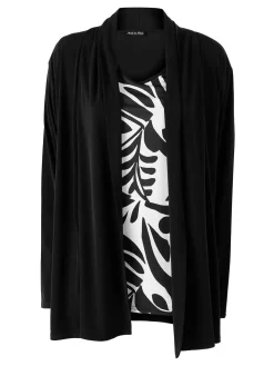 Miss E Co Set donna 2 pezzi con cardigan e t-shirt in viscosa con stampe linea curvy - nero