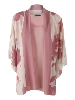 Miss E Co Set donna 2 pezzi con cardigan floreale e t-shirt in viscosa linea curvy - rosa