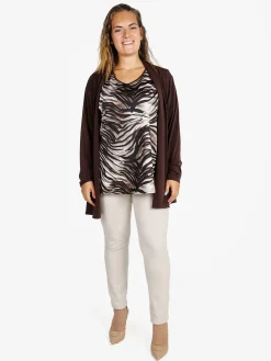 Miss E Co Set donna 2 pezzi con cardigan e t-shirt linea curvy - moro