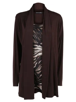 Miss E Co Set donna 2 pezzi con cardigan e t-shirt linea curvy - moro