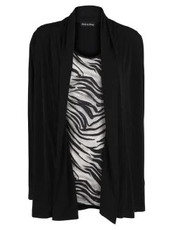 Miss E Co Set donna 2 pezzi con cardigan e t-shirt linea curvy - nero