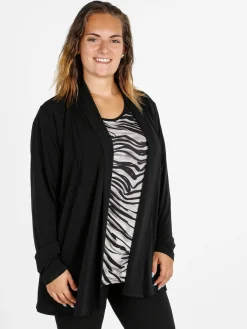 Miss E Co Set donna 2 pezzi con cardigan e t-shirt linea curvy - nero