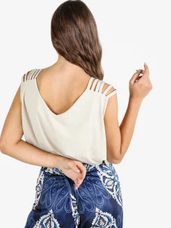 Miss E Co Top donna smanicato con scollo a V linea curvy