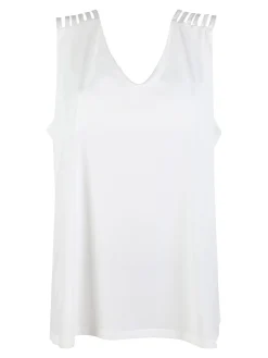 Miss E Co Top donna smanicato con scollo a V linea curvy