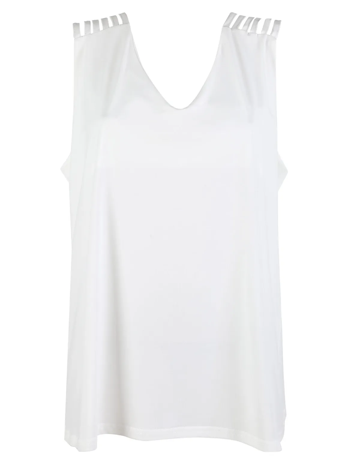 Miss E Co Top donna smanicato con scollo a V linea curvy
