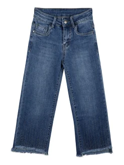 Miss & Girl Jeans da bambina a gamba larga con strass sul finale